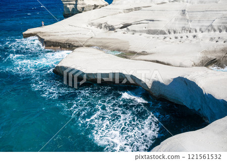 White chalk cliffs in Sarakiniko, Milos island, Cyclades, Greece White chalk cliffs in Sarakiniko, Milos island, Cyclades, Greece 121561532