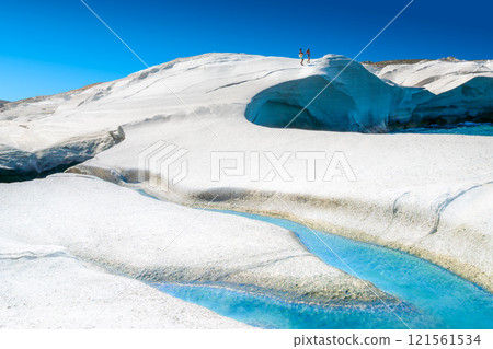 White chalk cliffs in Sarakiniko, Milos island, Cyclades, Greece 121561534