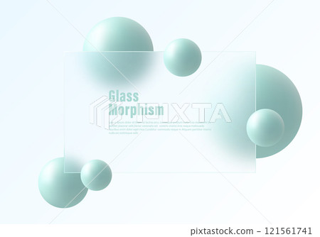 Gradient light background with transparent rectangular partition and floating green spheres. Gradient light background with transparent rectangular partition and floating green spheres. 121561741