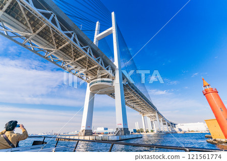 (Kanagawa Prefecture) Yokohama Bay Bridge as seen from a cruise ship in Yokohama Port (Kanagawa Prefecture) Yokohama Bay Bridge as seen from a cruise ship in Yokohama Port 121561774