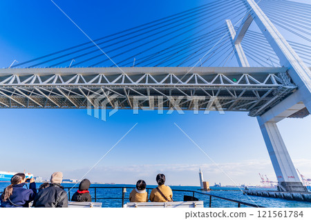 (Kanagawa Prefecture) Yokohama Bay Bridge as seen from a cruise ship in Yokohama Port (Kanagawa Prefecture) Yokohama Bay Bridge as seen from a cruise ship in Yokohama Port 121561784