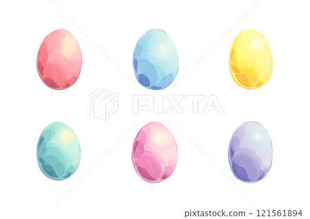 Set of easter eggs. Watercolor hand drawn illustration of festive colored eggs. Elements on white background for happy easter decor and design 121561894