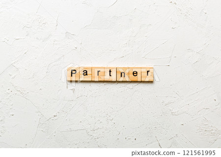 PARTNER word written on wood block. PARTNER text on table, concept PARTNER word written on wood block. PARTNER text on table, concept 121561995