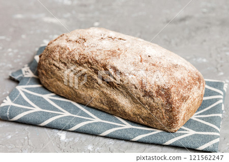 Fresh homemade crisp bread on napkin, top view. Healthy unleavened bread. French bread. Top view Bakery products 121562247