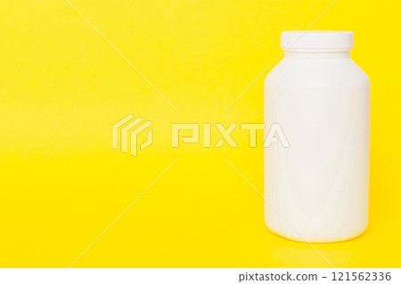 supplement pills with medicine bottle health care and medical top view. Vitamin tablets. Top view mockup bottle for pills and vitamins with green leaves, natural organic bio supplement, copy space supplement pills with medicine bottle health care and medical top view. Vitamin tablets. Top view mockup bottle for pills and vitamins with green leaves, natural organic bio supplement, copy space 121562336