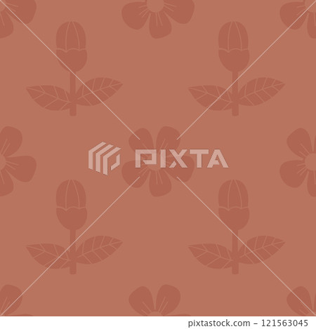 Seamless Floral Pattern. Elegant flowers and buds on mocha mousse brown Background. Minimal Design for Textiles and Decor in color pantone 2025 year. Vector illustration. Hand drawing 121563045