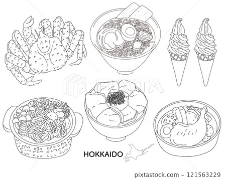 Hokkaido gourmet line drawing illustration monochrome Hokkaido gourmet line drawing illustration monochrome 121563229