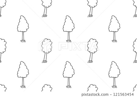 Seamless Tree Pattern Coloring Page for Kids 121563454