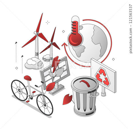 Ecology concept - red and black isometric line illustration 121563537