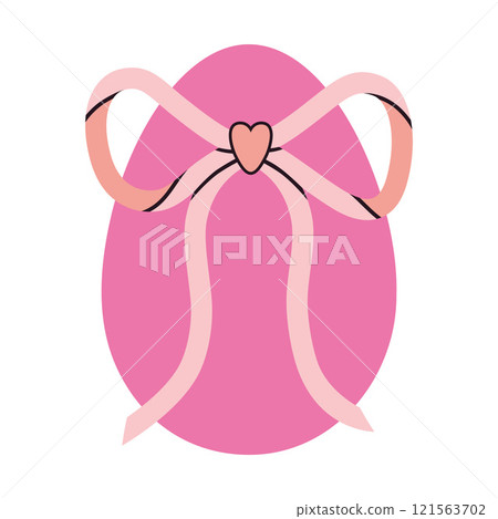 Easter egg with a big beautiful pink bow, pastel colors. Trendy modern vector illustration isolated on white background, hand drawn, flat design Easter egg with a big beautiful pink bow, pastel colors. Trendy modern vector illustration isolated on white background, hand drawn, flat design 121563702