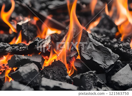 Coal is being burned with fire for energy.AI Generated 121563750