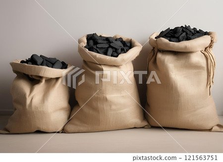 Bag for packaging and storing coal lumps securely.AI Generated Bag for packaging and storing coal lumps securely.AI Generated 121563751