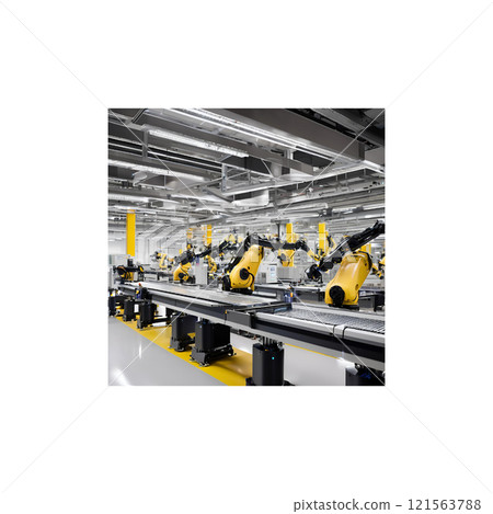 Robot arms working in factories contribute to efficiency 121563788