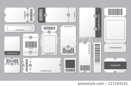 Empty tickets template. Set blank concert ticket, lottery coupons. Event coupon or cinema movie theater cards. Festival or circus paper empty flyers. Vector isolated illustration Empty tickets template. Set blank concert ticket, lottery coupons. Event coupon or cinema movie theater cards. Festival or circus paper empty flyers. Vector isolated illustration 121564201