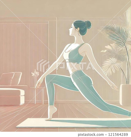 在家裡玩瑜伽的女人 121564289