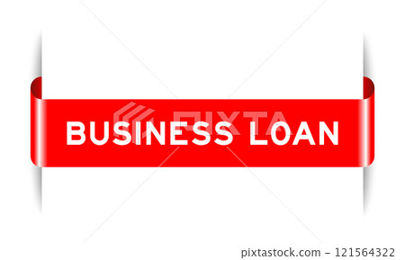 Red color inserted label banner with word business loan on white background 121564322