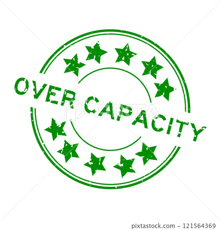 Grunge green over capacity word with star icon round rubber seal stamp on white background Grunge green over capacity word with star icon round rubber seal stamp on white background 121564369