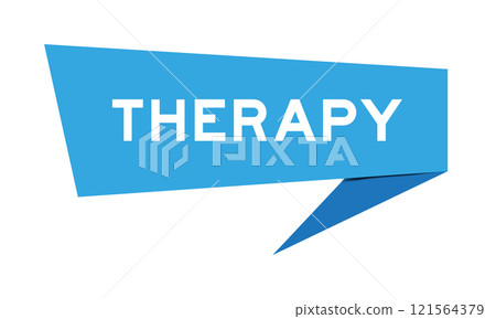 Blue color speech banner with word therapy on white background 121564379