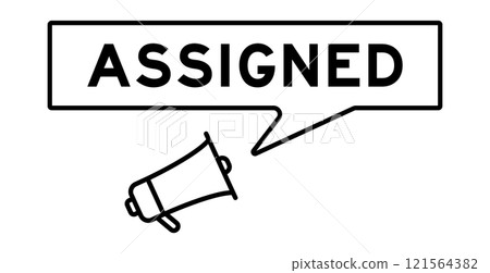 Megaphone icon with speech bubble in word assigned on white background Megaphone icon with speech bubble in word assigned on white background 121564382