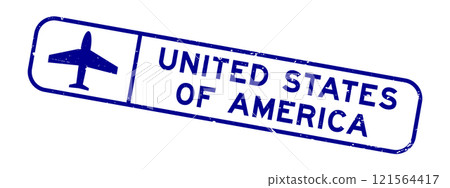 Grunge blue united states of america word with plane icon square rubber seal stamp on white background Grunge blue united states of america word with plane icon square rubber seal stamp on white background 121564417
