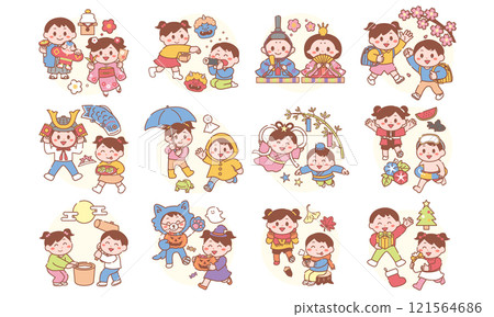 12 months boy and girl illustration set 121564686