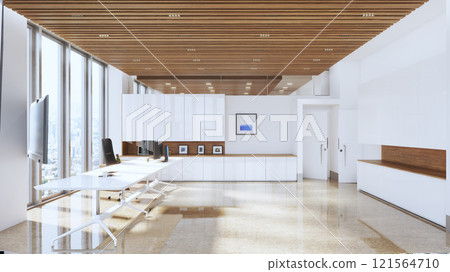 Modern executive office with large windows 121564710