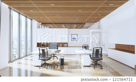 Spacious modern office with large windows 121564711