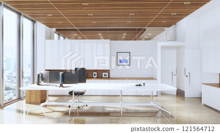 Modern executive office with large windows 121564712