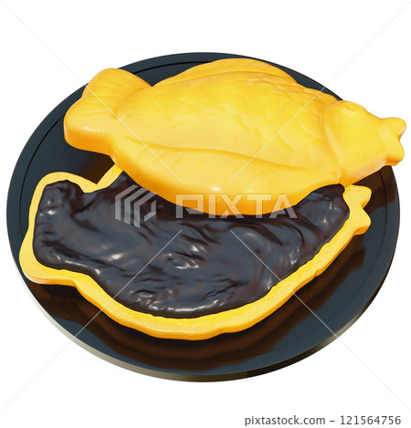 Taiyaki with black bean filling Clipart , Japanese Fish-Shaped Pastry , Korean street food Bungeoppang On transparent background , 3D Rendering 121564756