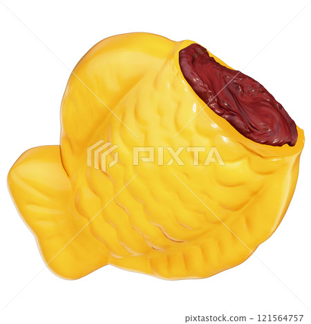 Taiyaki with black bean filling Clipart , Japanese Fish-Shaped Pastry , Korean street food Bungeoppang On transparent background , 3D Rendering 121564757
