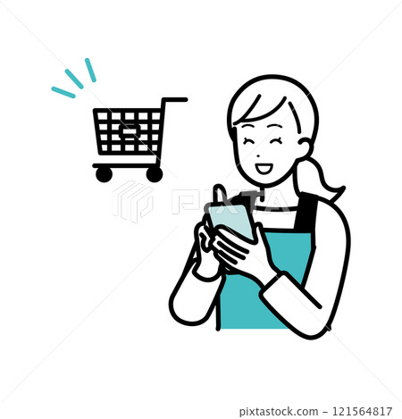使用智慧型手機進行網上購物的家庭主婦 121564817