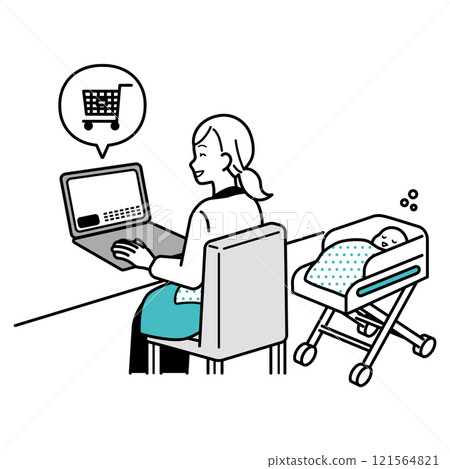 家庭主婦在網上購物在計算機上 家庭主婦在網上購物在計算機上 121564821