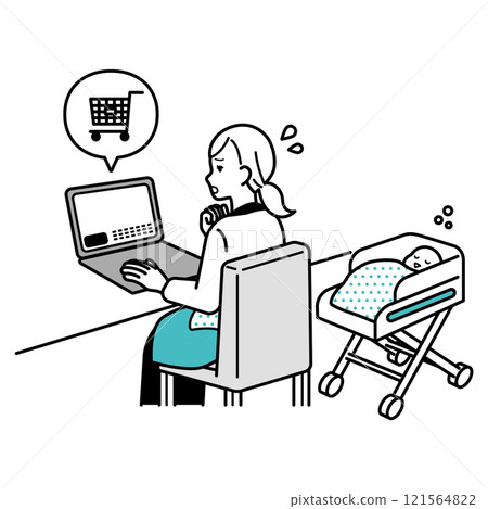 家庭主婦在網上購物在計算機上 家庭主婦在網上購物在計算機上 121564822