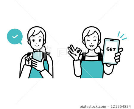 一位使用智慧型手機的家庭主婦 121564824