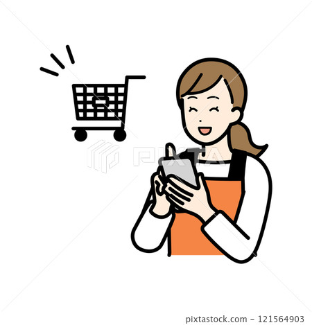 使用智慧型手機進行網上購物的家庭主婦 121564903