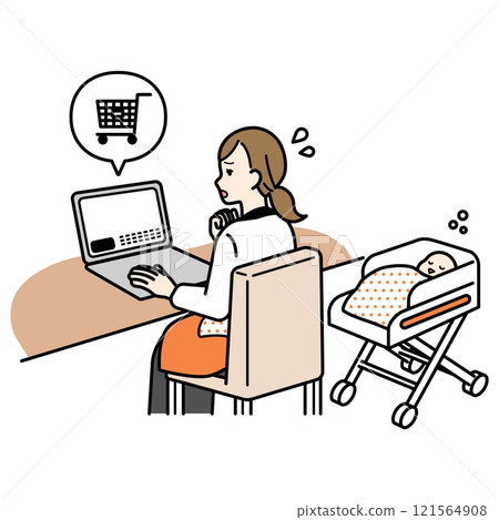 家庭主婦在網上購物在計算機上 121564908