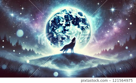 Full moon and wolf 121564975