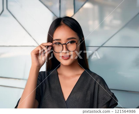 A young woman wearing glasses 121564986