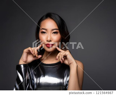 美麗的女人用手放在臉頰上擺姿勢 121564987