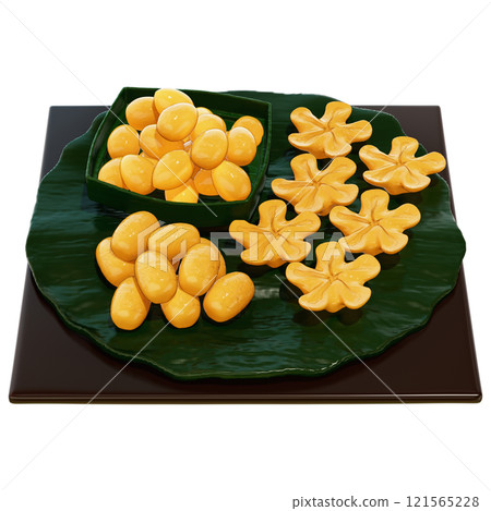 Thai Dessert , Thong Yod , Thong Yip , Med KanoonClipart On transparent background , 3D Rendering 121565228