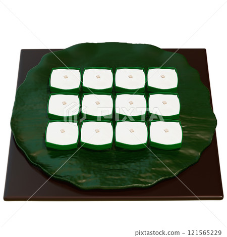 Thai Dessert , Khanom Tako , thai Pudding with Coconut Topping Clipart On transparent background , 3D Rendering 121565229