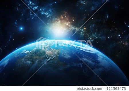Planet Earth in space in a galaxy Milky Way. Ai Generative 121565473