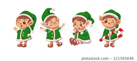 Christmas elves different activities flat color vector icons Christmas elves different activities flat color vector icons 121565646