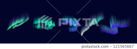 Northern lights aurora borealis in sky realistic color icons 121565667