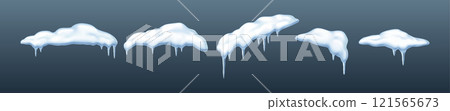 Snow heaps with icicles in winter realistic color icons set 121565673