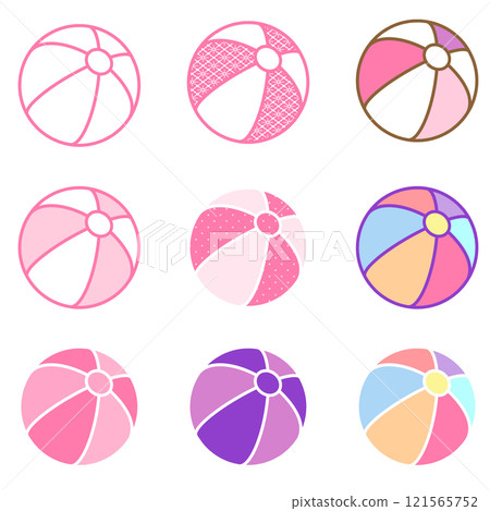 9 types of beach balls in pink, purple and colorful colors 9 types of beach balls in pink, purple and colorful colors 121565752