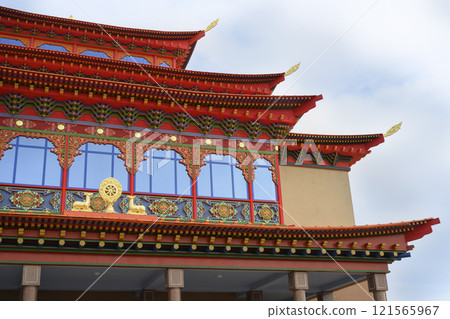 Fragment of the main building in the Ivolginsky Datsan (Buddhist monastery) in Buryatia, Russia 121565967