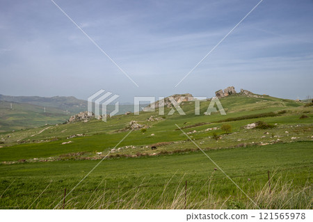 Fresh spring landscape with rocks, Sicily, Italy 121565978