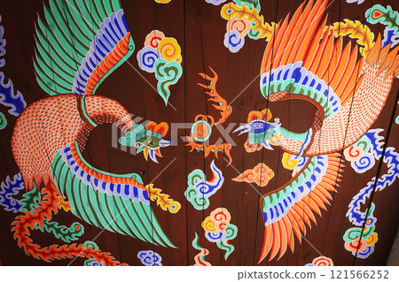 Dancheong, Korean traditional multicolored paintwork on wooden buildings 121566252