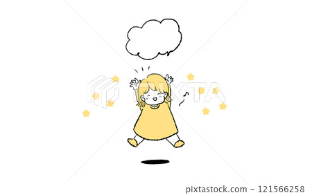 Illustration of a happy joyful girl with a speech bubble 121566258